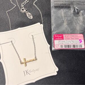 Thirty-One JK Whisper Cross Necklace two-tone sideways cross textured pendant.